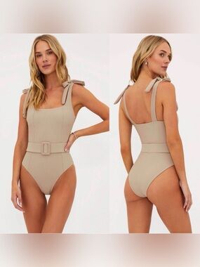 Beach Riot Sydney Made in USA One Piece Tan  Belted Swimsuit Beach Summer Sz XL